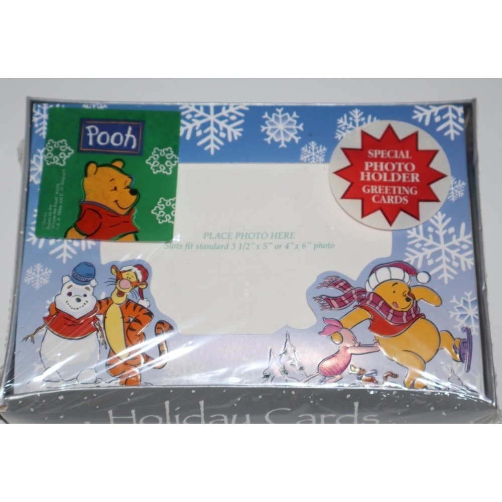 DISNEY Winnie the Pooh Piglet Tigger Holiday Christmas Photo Holder Cards in Box